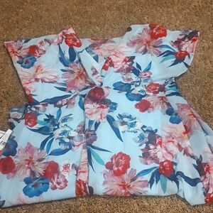 Adrianna Papell blue floral chiffon and Jersey dress, Sz S NWT